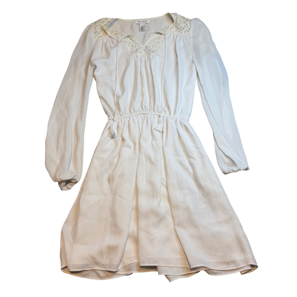 White House Black Market Lace Trim Long Sleeve Mini Dress‎ White Boho Size 00
